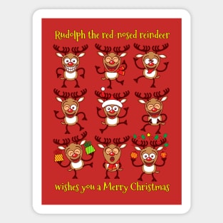 Rudolph the red-nosed reindeer wishes you a Merry Christmas in nine different ways Magnet